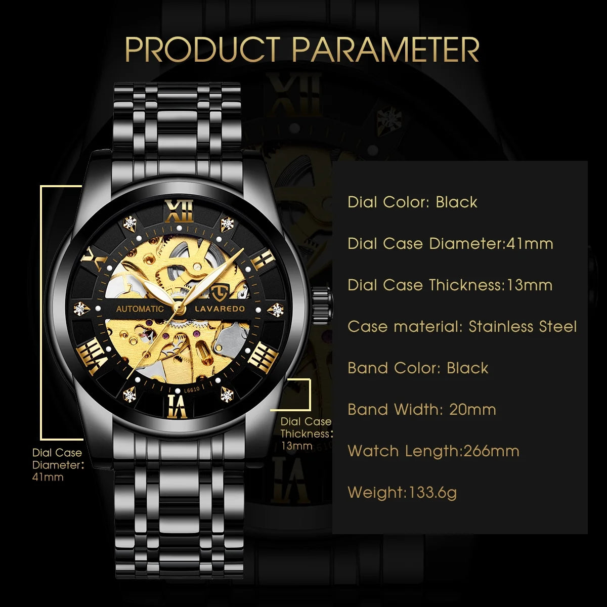 A Men'S Watch Automatic Mechanical Watches Self Winding Diamond Dial Stainess Steel Watches Business Watches Valentine'S Day Gift for Men