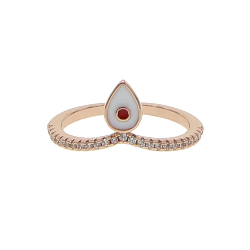 Cute Lovely Enamel Evil Eye Ring Rose Gold Color Pink White Red Eyes Lucky Turkish Evil Eye Finger Engagement Rings