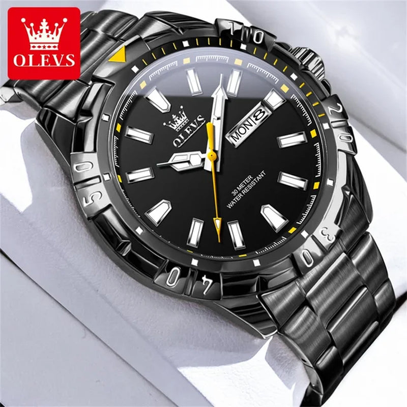 OLEVS Diving Series Quartz Wrist Watch for Men Stainless Steeel Waterproof Luminous Auto Date/Week Luxury Men'S Watch Relogios