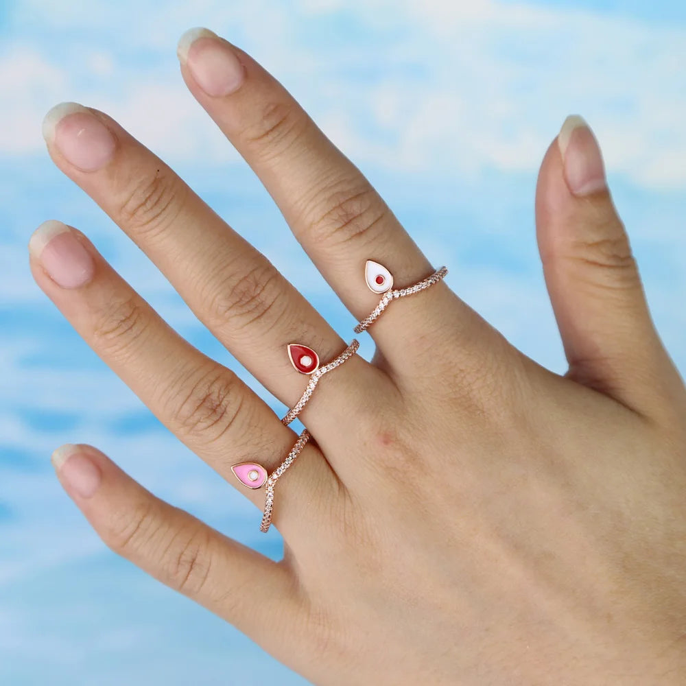 Cute Lovely Enamel Evil Eye Ring Rose Gold Color Pink White Red Eyes Lucky Turkish Evil Eye Finger Engagement Rings