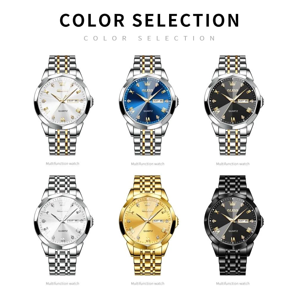 Blue Face Watches for Men Big Dial Watch Men Day Date Diamond Luxury Watches for Men Gold and Silver Stainless Steel Men Wrist Watches Dress Waterproof Watch for Men Cassic