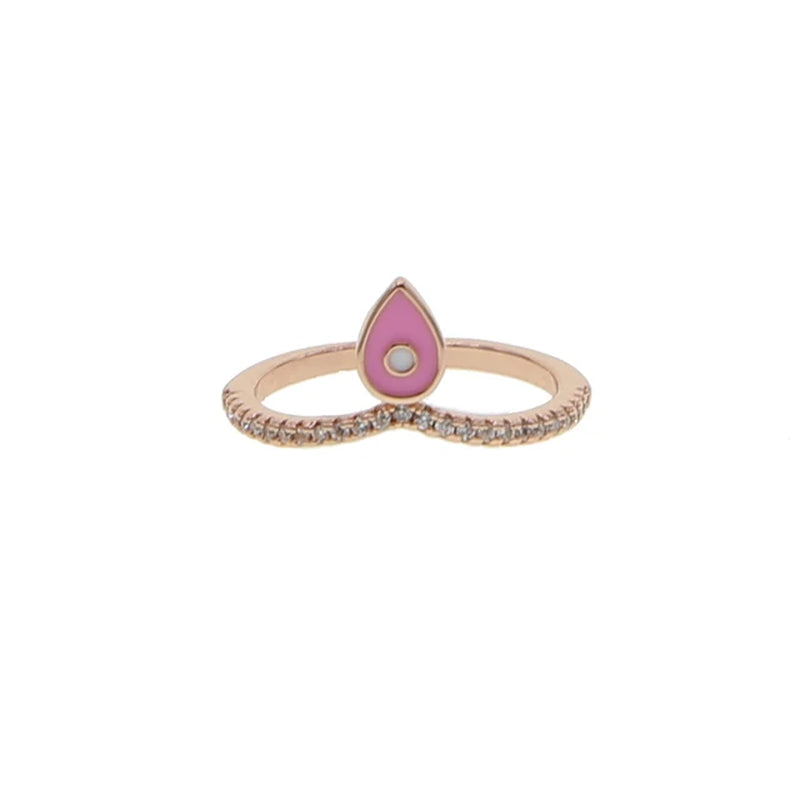 Cute Lovely Enamel Evil Eye Ring Rose Gold Color Pink White Red Eyes Lucky Turkish Evil Eye Finger Engagement Rings