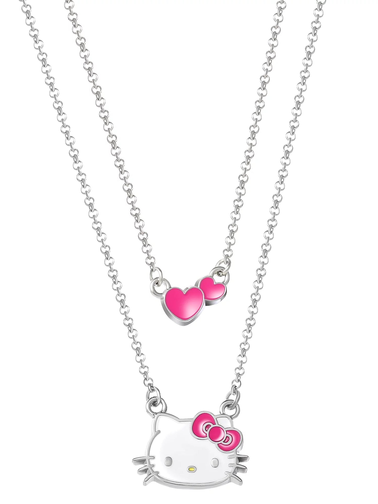 Girl'S, Enamel Hearts Double Necklace Set